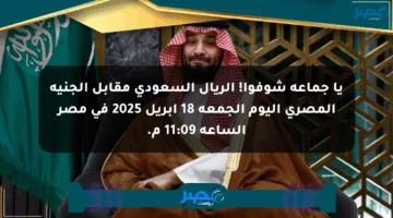 يا جماعة شوفوا! الريال السعودي مقابل الجنيه المصري اليوم الجمعة 18 أبريل 2025 في مصر الساعة 11:09 م.
